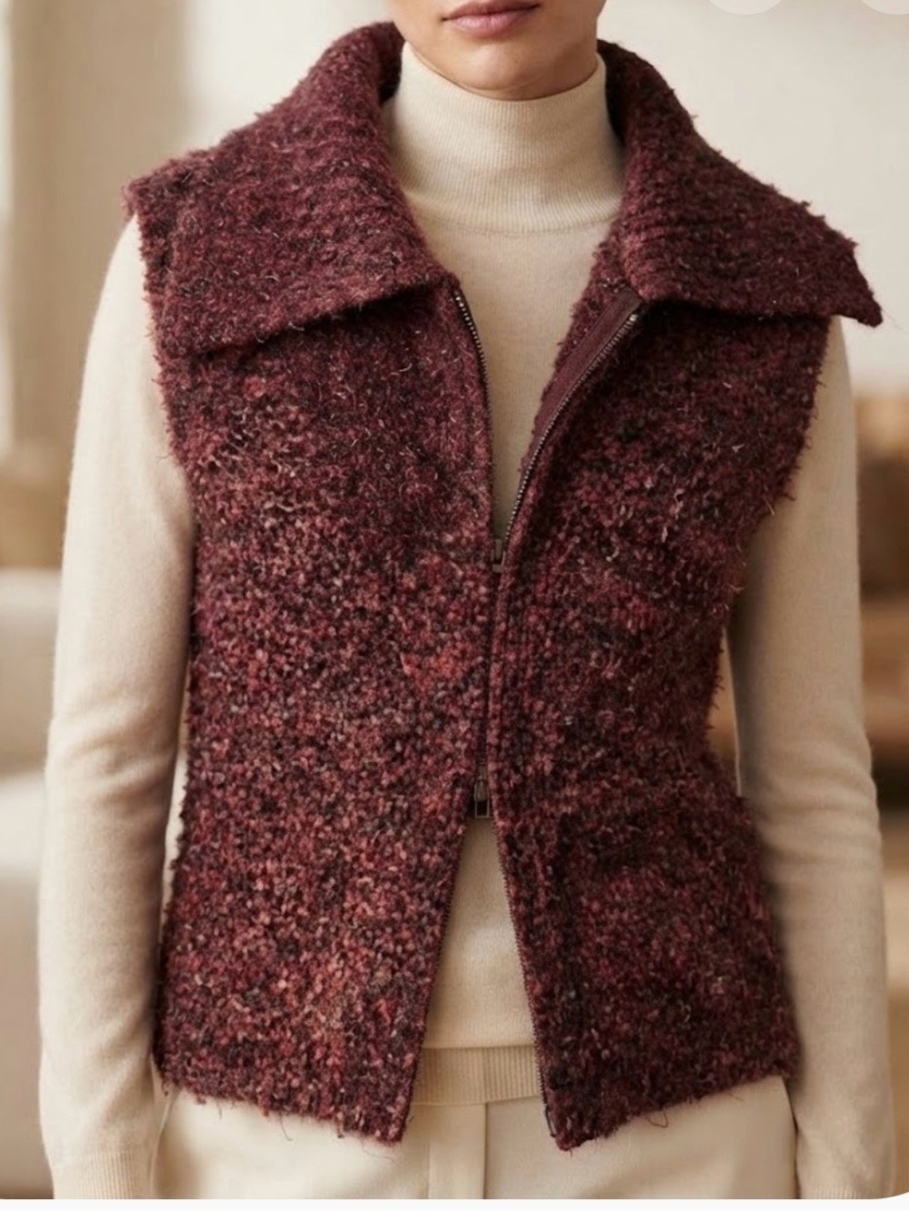 Holistia Textured Zip-Front Sweater Vest size M 89% alpaca